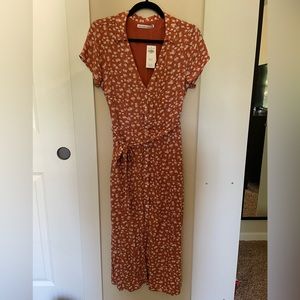 Abercrombie and Fitch full length button down dress, brown floral size Medium